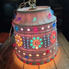 Vintage 1970s Off White hanging LAWNWARE hanging Swag  lamp GC Multicolor Bead