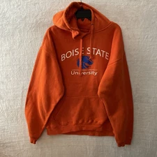 J America Mens Hoodie Sweatshirt Boise State NCAA Orange Large Long Sleeve