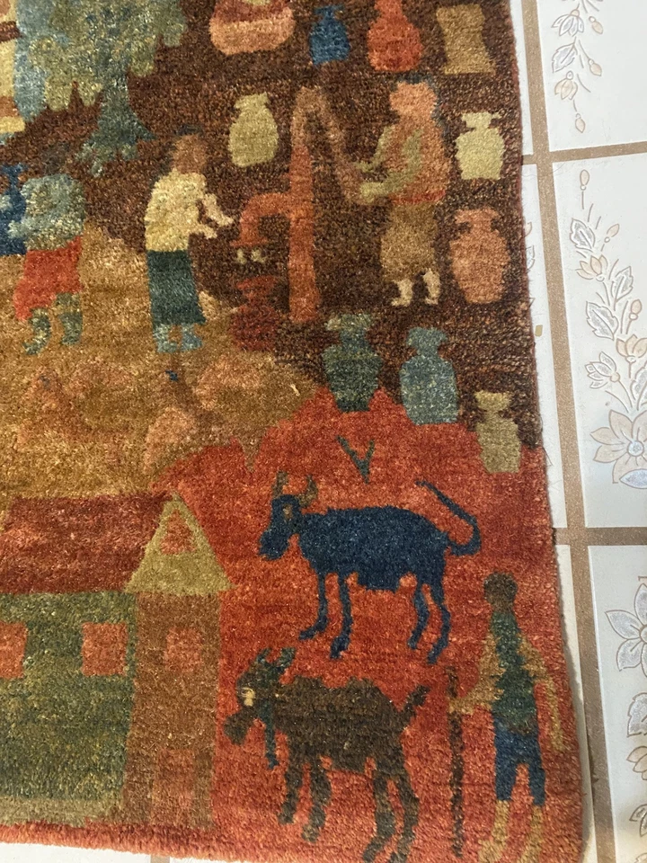 Tibetan Hand Made Vegetable Dye  Village Theme Rug Made In Nepal - Image 3 of 4