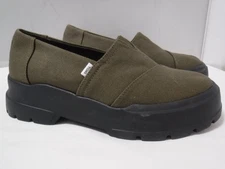 GA2 Toms Comlow Sneak Combat Loafer Lug Sole Chunky Olive Green Canvas Size 9