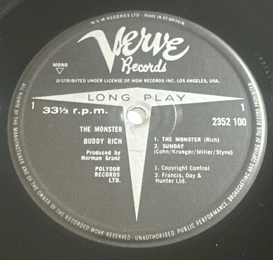 Buddy Rich - The Monster - 12" LP Verve Special Vinyl Record EX / VG+ - Изображение 4 из 4