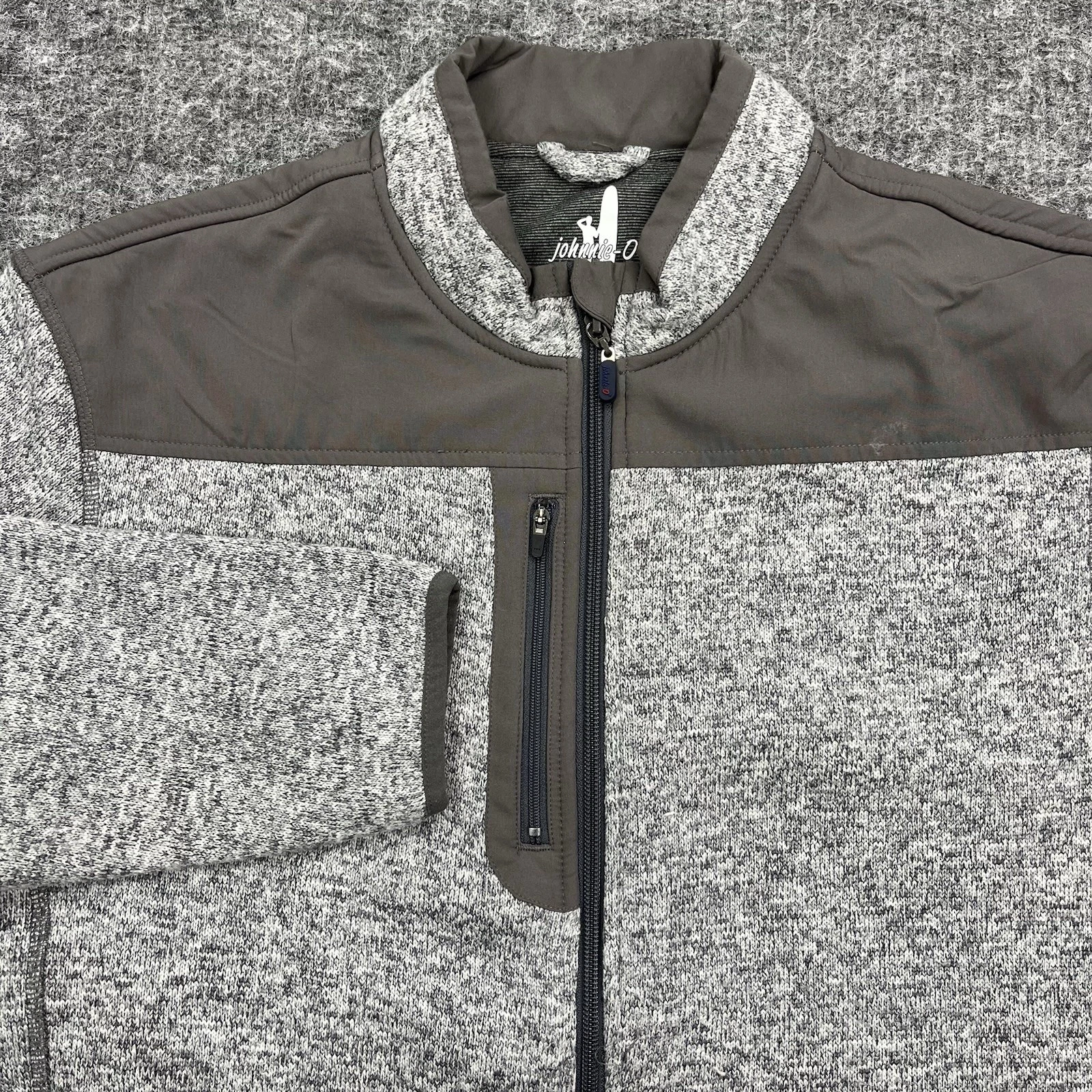 Johnnie-O Jacket Mens Large Gray Fleece Full Zip Sweater Hike Camping Golf