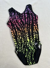 GK ELITE Leotard GYMNASTICS Ombré Rainbow NEON FOREST Bodysuit USA Tank SIZE AXS