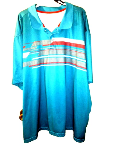 BASIC EDITIONS ~ Teal Blue ~ Short Sleeved Polyester Pullover Shirt ~ Collar 4XL