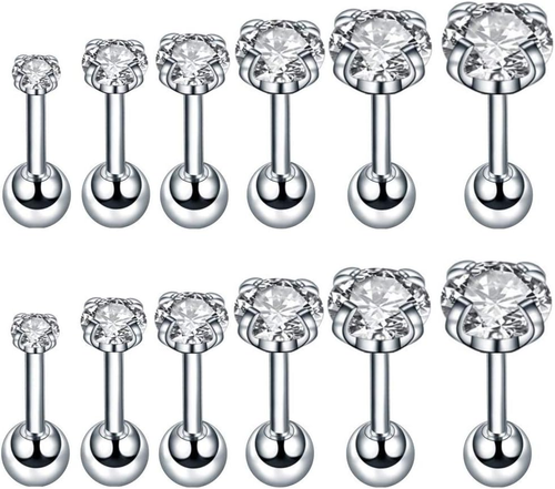 18G Ear Cartilage Helix Surgical Stainless Steel Cubic Zirconia Studs Cartilage