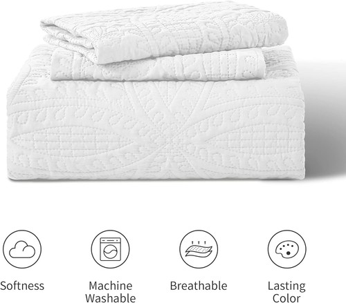 Elegant Queen Quilt Set - Modern White Coin Pattern Microfiber Bedspread - Picture 9 of 9