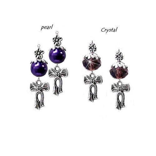 Earrings bow charm with pearl or crystal, choose color and fittings - Picture 17 of 19