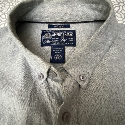 American Rag Mens Medium Long Sleeve Classic Button Up Casual Gray Shirt - Picture 2 of 9
