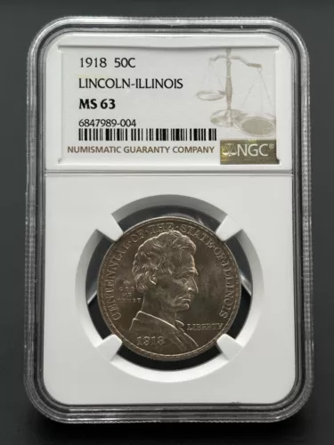 1918 P Lincoln-Illinois Commemorative 90% Silver Half Dollar NGC MS 63