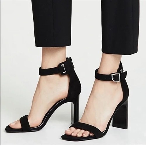 RAG & BONE Ellis Black Suede Leather Open Toe Ankle Strap Heeled Sandals sz 40 - Picture 2 of 13