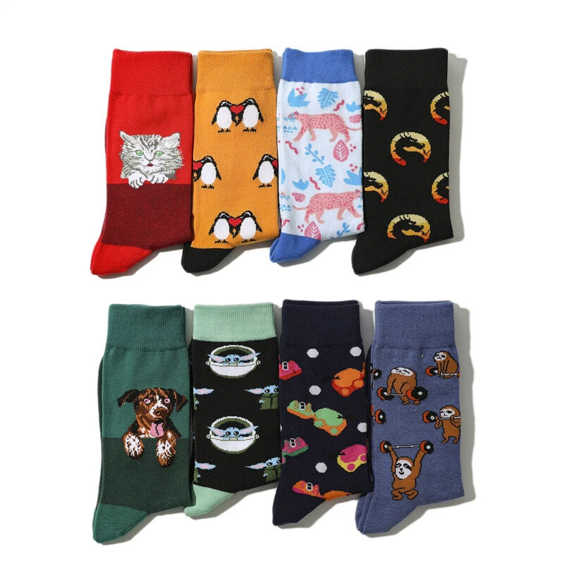 8 Pairs Male Cotton Socks Female Fruit Animal Cartoon Sports Anime Socks