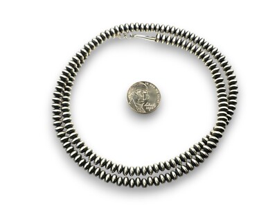 Navajo Sterling Silver Rondelles Saucer Flat Bead Necklace 4mm 30'' 60430