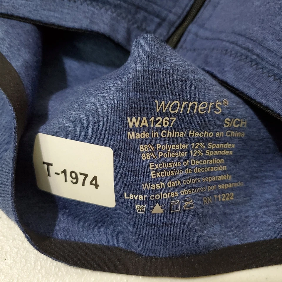 Warner's Women Sports Bra Small Blue Padded Front Zip Adjustable Straps - Image 2 of 4