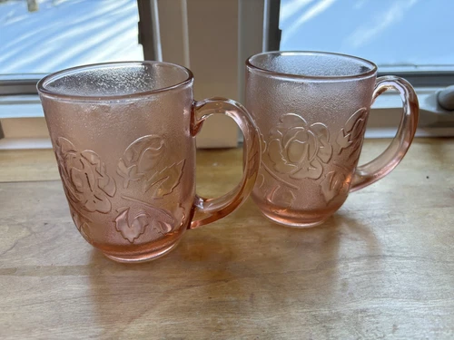 Vintage Pink Depression Arcoroc Rose Mug Set- Made in France