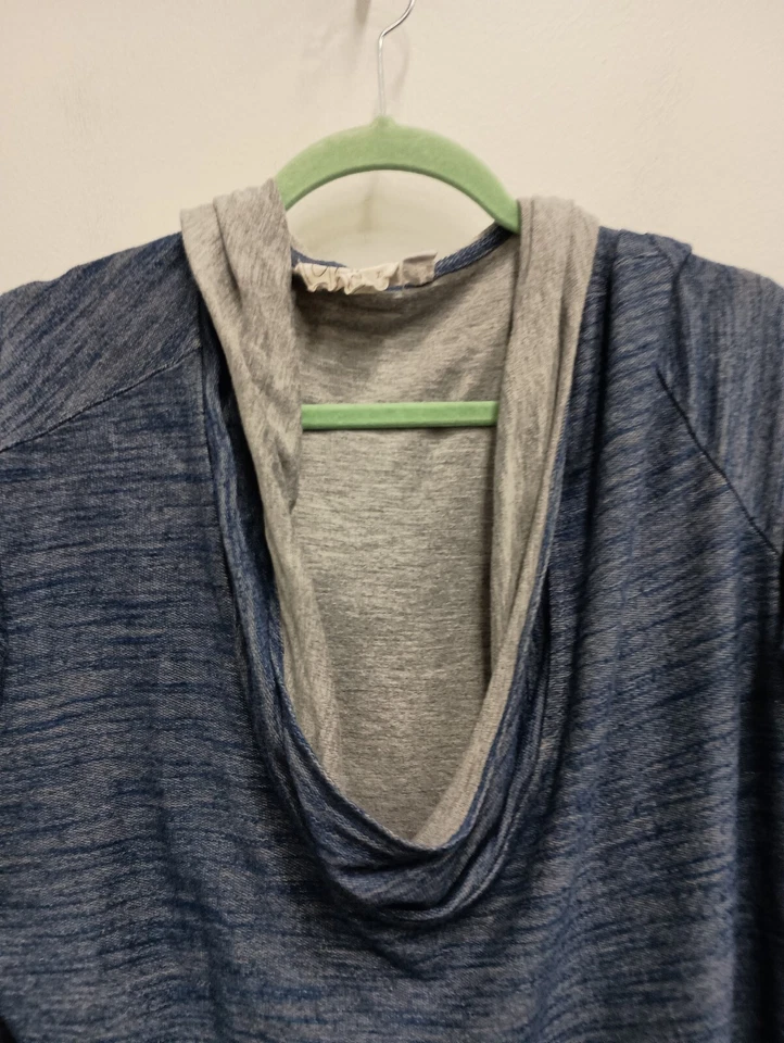 Green Drageon Womens Hooded Tunic Top XL Blue Heather Cowl Neck 3/4 Sleeve - Imagem 2 de 4