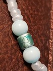 Blue glass pendant necklace intricate, blue cats eye beads, silver tone 18 inch — photo 5