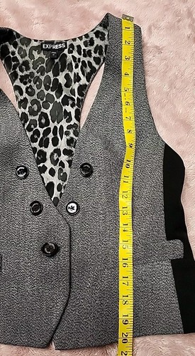 ☆ Express Women's One Button Front Dressy Career Vest Size 12 Gray Pleated Back - Picture 10 of 11