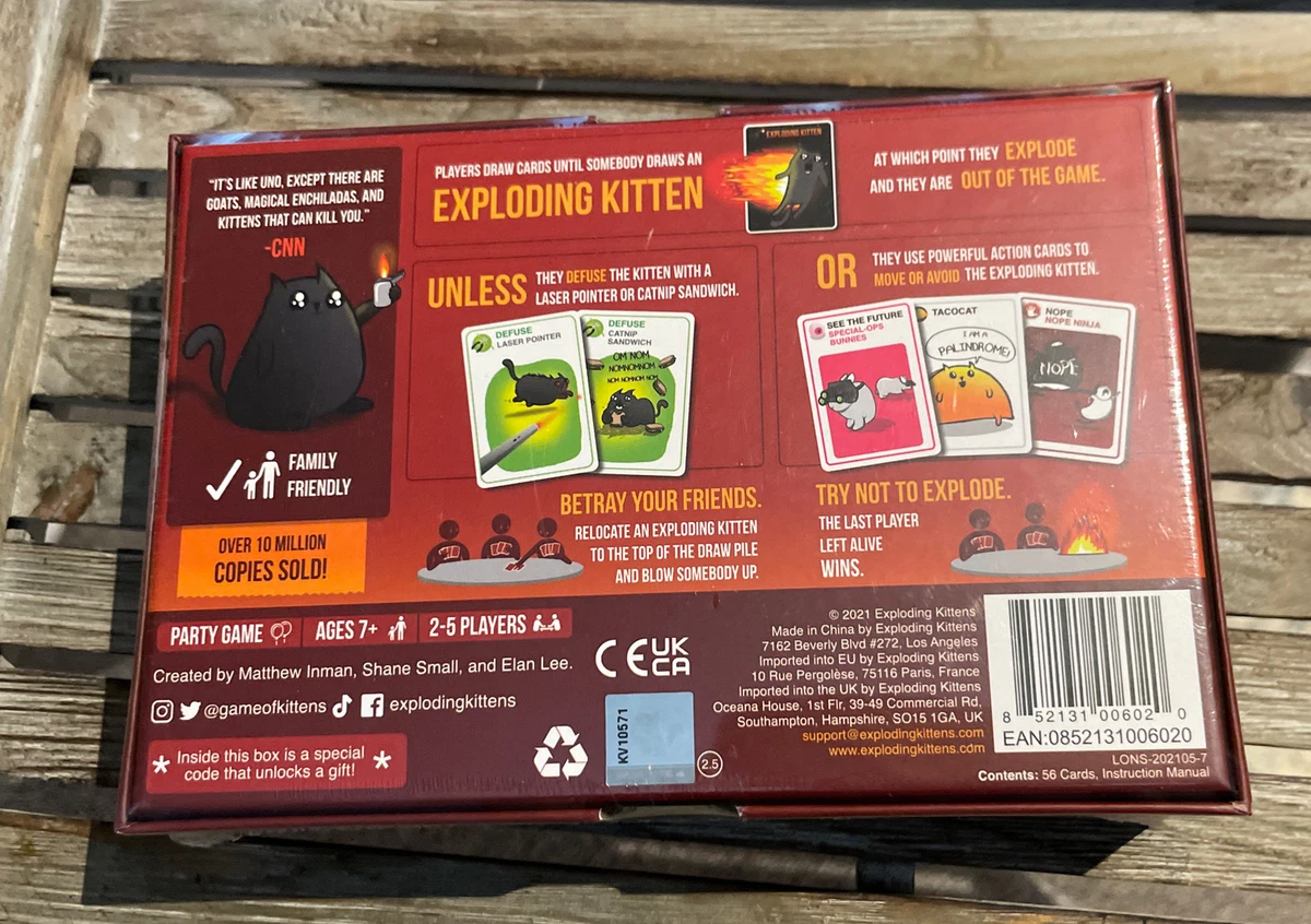  Exploding Kittens Original 2 Player Edition - Hilarious Games  for Family Game Night - Funny Card Games for Ages 7 and Up - 56 Cards :  Toys & Games