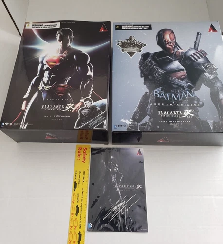 Play Arts Kai Batman Deathstroke & Superman Figures + SIGNED T. Nomura Card! NEW