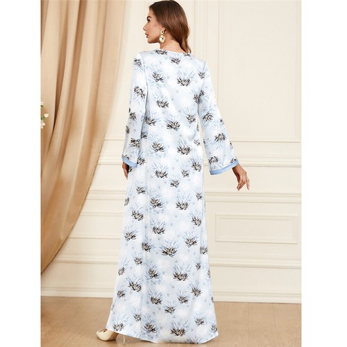 Muslim Floral Kaftan Islamic Women Maxi Dress Ramadan Dubai Caftan Moroccan Gown - Picture 163 of 216