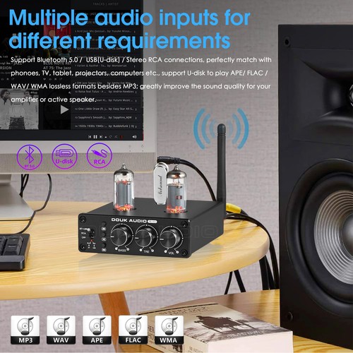 HiFi Bluetooth 5.0 Válvula Tubo Preamplificador Receptor Estéreo Reproductor USB Hogar Escritorio - Imagen 4 de 21