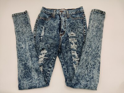 Vibrant MIU Jeans Juniors Size 7 Distressed Acid Wash Jeans 24x30.5