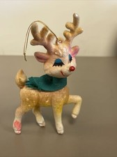 Vintage Flocked Reindeer Ornament