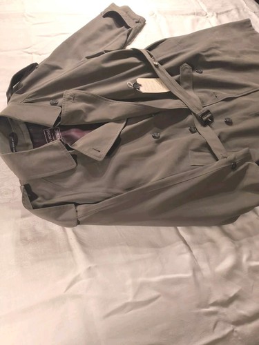 Evan-Picone Trench Coat SZ 40s Famous-Barr Olive Green Suede Feel Liner Mint! - Picture 9 of 16