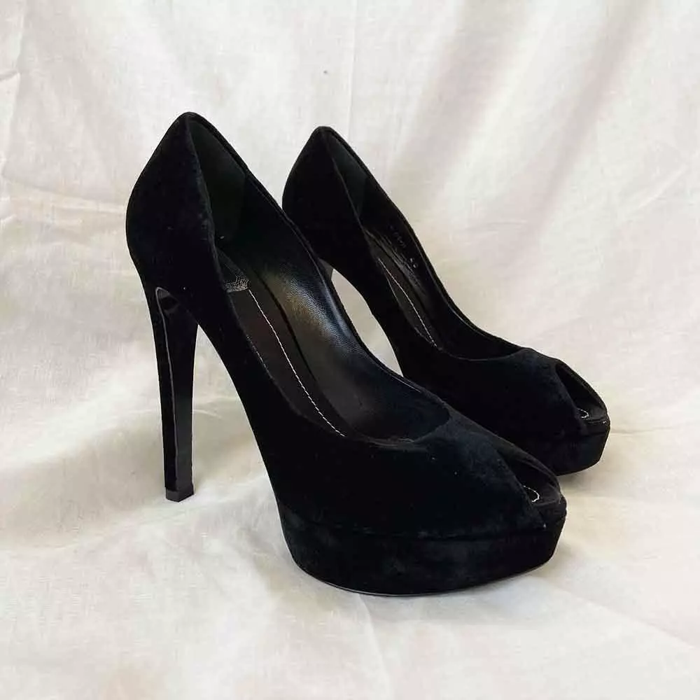 Escarpins à bout ouvert en velours noir Dior, 40