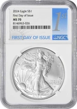 2024 $1 American Silver Eagle MS70 First Day of Issue NGC