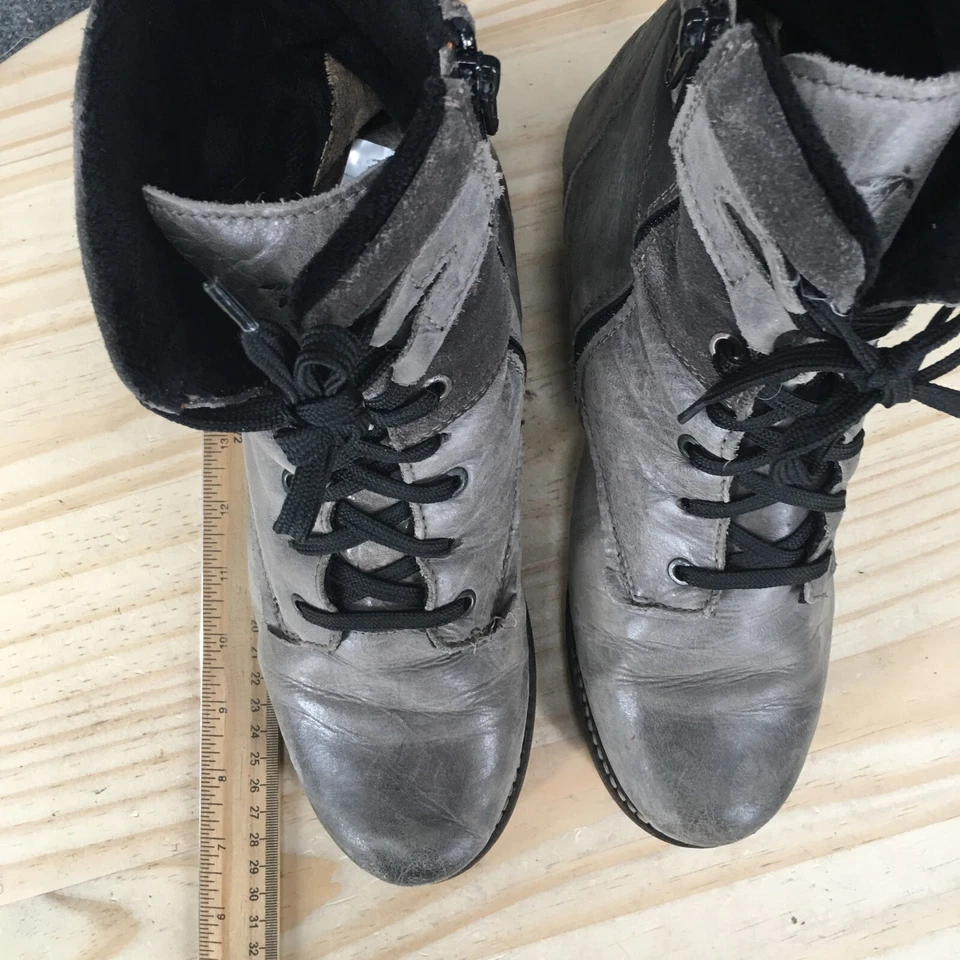 Dromedaris Combat Boots Womens 42 Gray Leather Lace Up Side Zip Block Heels - Image 4 of 4