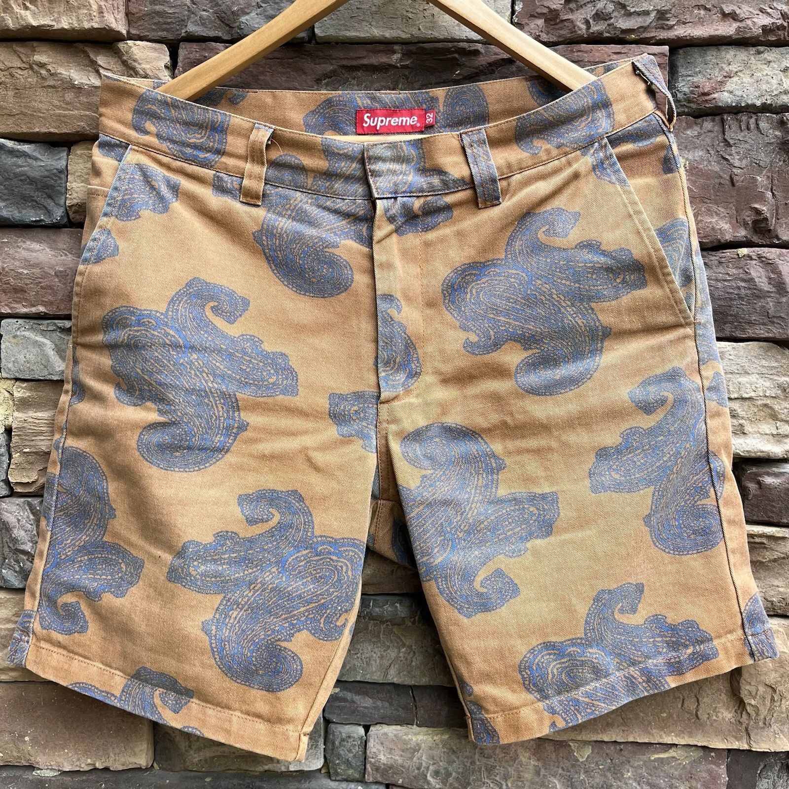 RARE Short de travail Supreme Paisley taille 32 homme SS14 vêtement couleurs bleues 