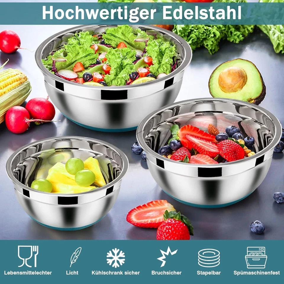 Schüssel Set 6x Edelstahl Rührschüssel Salatschüssel mit Luftdichte Deckel B921 - Bild 4 von 4