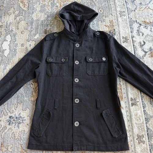 Tripp NYC Jacket Men S Black Military Jacket Punk Goth Rave Hooded Archive Skate - product listing photo