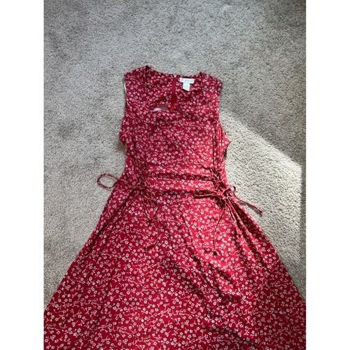 Worthington Midikleid Blumen rot weiß ärmellos Bindeband Taille Freizeit Party