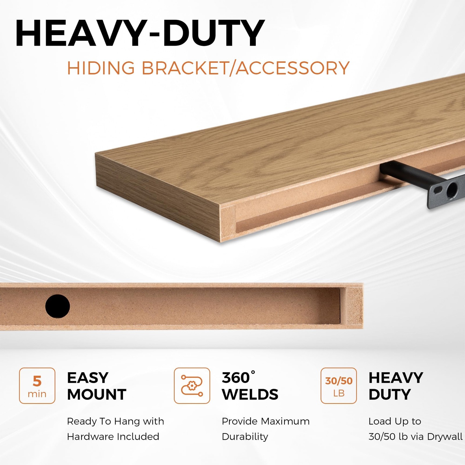 Floating Shelves for Wall, 22.5" Rustic Wood Deep Wall Mounted Shelves with I...