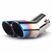 Dual Exhaust Tips, 2.5" Inlet Bevel Port Auto Exhaust Tip, Stainless baked blue