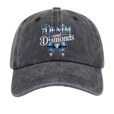 Bow Diamond Denim and Diamonds Print Vintage Washed Cotton Dad Hat Baseball Cap