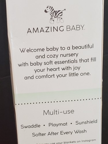 AMAZING BABY Newborn Muslin Swaddle 100% Cotton Blanket Zebra, NIB, 36x36" - Picture 4 of 5