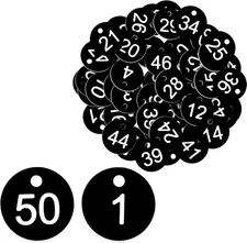 Jeffdad 1-50 Black Plastic Number Tags Engraved Round ID Key Cabinet Coding Tag