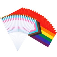 50 Pack Progress Rainbow Pride Small Hand Held Flag for Parades, Gay Stick US...