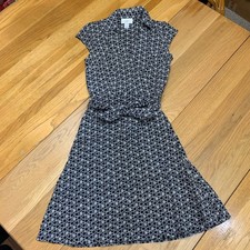LOFT Women's Black White Geometric Print Cap Sleeve Belted Shirtdress Size 0