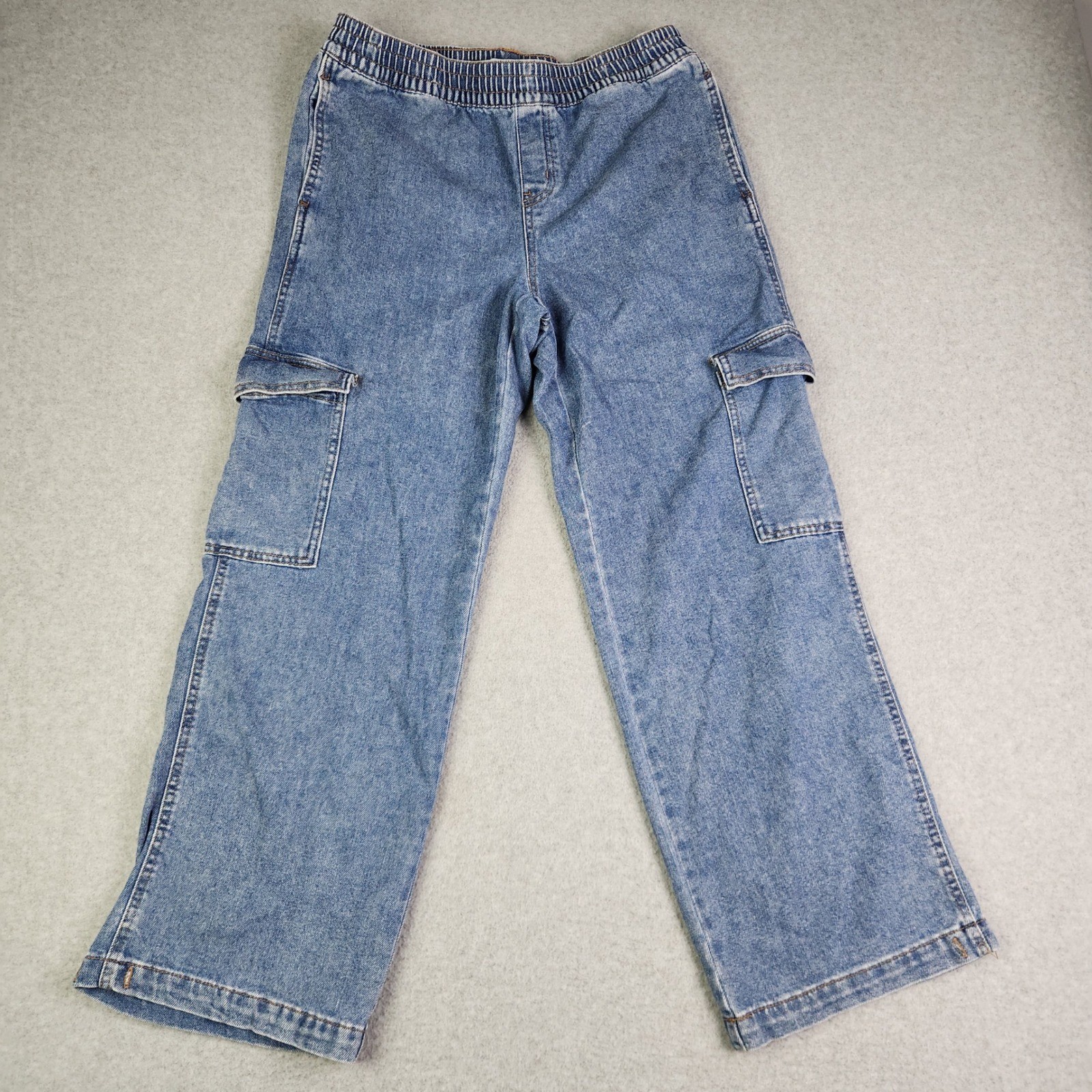 Vanilla Star Cargo Jeans Womens Medium Blue Elastic Waist Utility Y2K Wide Leg