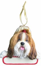 Shih Tzu Ornament Tan and White Santa's Pals with Personalized Name Plate A G...