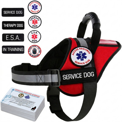 Service Dog ESA Therapy Dog Harness Vest No Pull Waterproof ID Pocket + 10 Cards