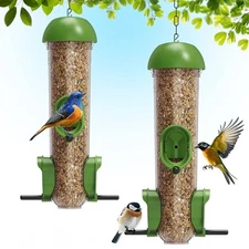 LONA Bird Feeders for Outdoors 2 Pack, Tube Feeder Weatherproof with 3 Ports x2