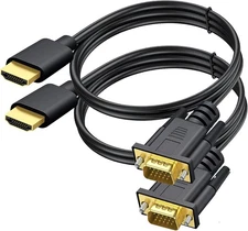 2-Pack HDMI to VGA Cable 6 FT, Gold-Plated Computer HDMI to VGA Monitor Cable Ad