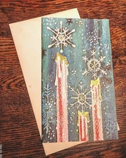 VTG "Sparkling Candles" TALL ATOMIC MOD Christmas MCM Greeting Card wEnv GLITTER