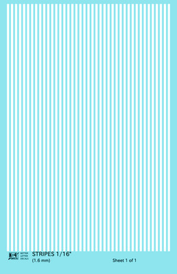K4 HO Scale Water Slide Decals White 1/16 Inch Stripes Set