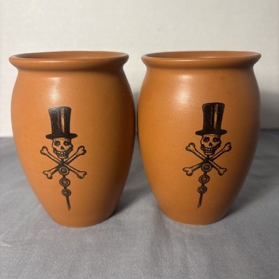 Espolon Tequila Terra Cotta Flower Pot With Skull Set Of 2